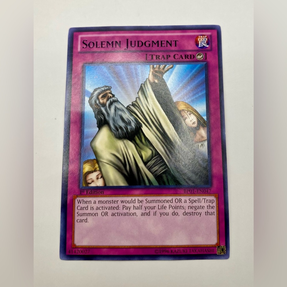 YU-GI-OH! Solemn Judgment Trap Card; 1st Edition; BP01-EN047; GREAT CONDITION.